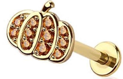Body Accentz Surgical Steel Pumpkin Labret Monroe Stud, 18GA 5/16 inch, CZ Crystal, Gold
