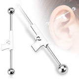 Body Accentz 316L Surgical Steel Industrial Barbell, Hand Gun Pistol Design, 14G, 1-1/2 Inch