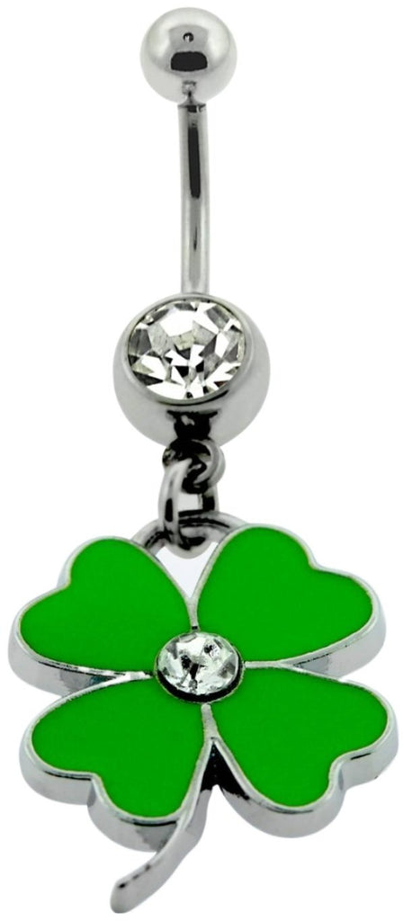 Body Accentz Belly Button Ring 14g/1.6mm 8mm Press fit gem 4 Leaf Clover Shamrock