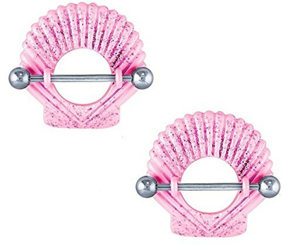 Body Accentz Nipple Shield Rings Barbell Barbells Sold as a Pair 14 Gauge Seashell [Jewelry]