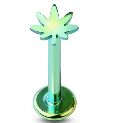 Body Accentz Labret Stud Internally Threaded Marijuana Top 316L surgical steel Pot Leaf