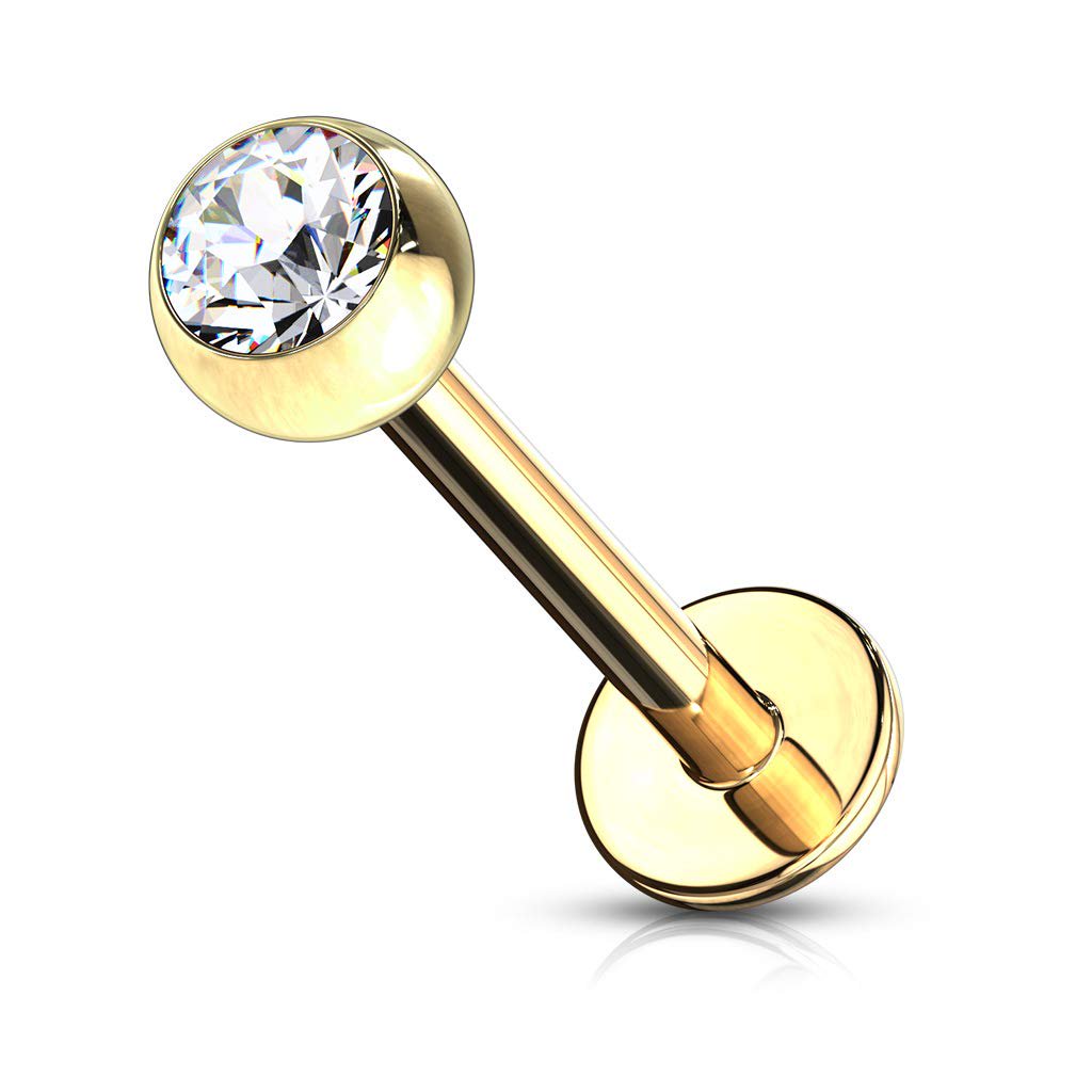Body Accentz Labret Monroe CZ Gold Plated body jewelry piercing lip chin tragus Ring 16g