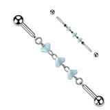 316L Industrial Barbell with Turquoise Glass Bead Connector Chain