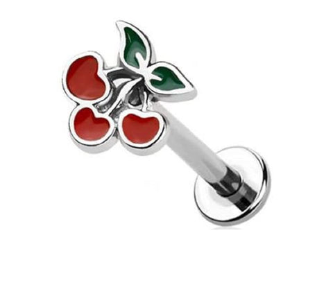 Body Accentz Labret with Three Cherries Internally Threaded 316L Stainless Steel Cherry