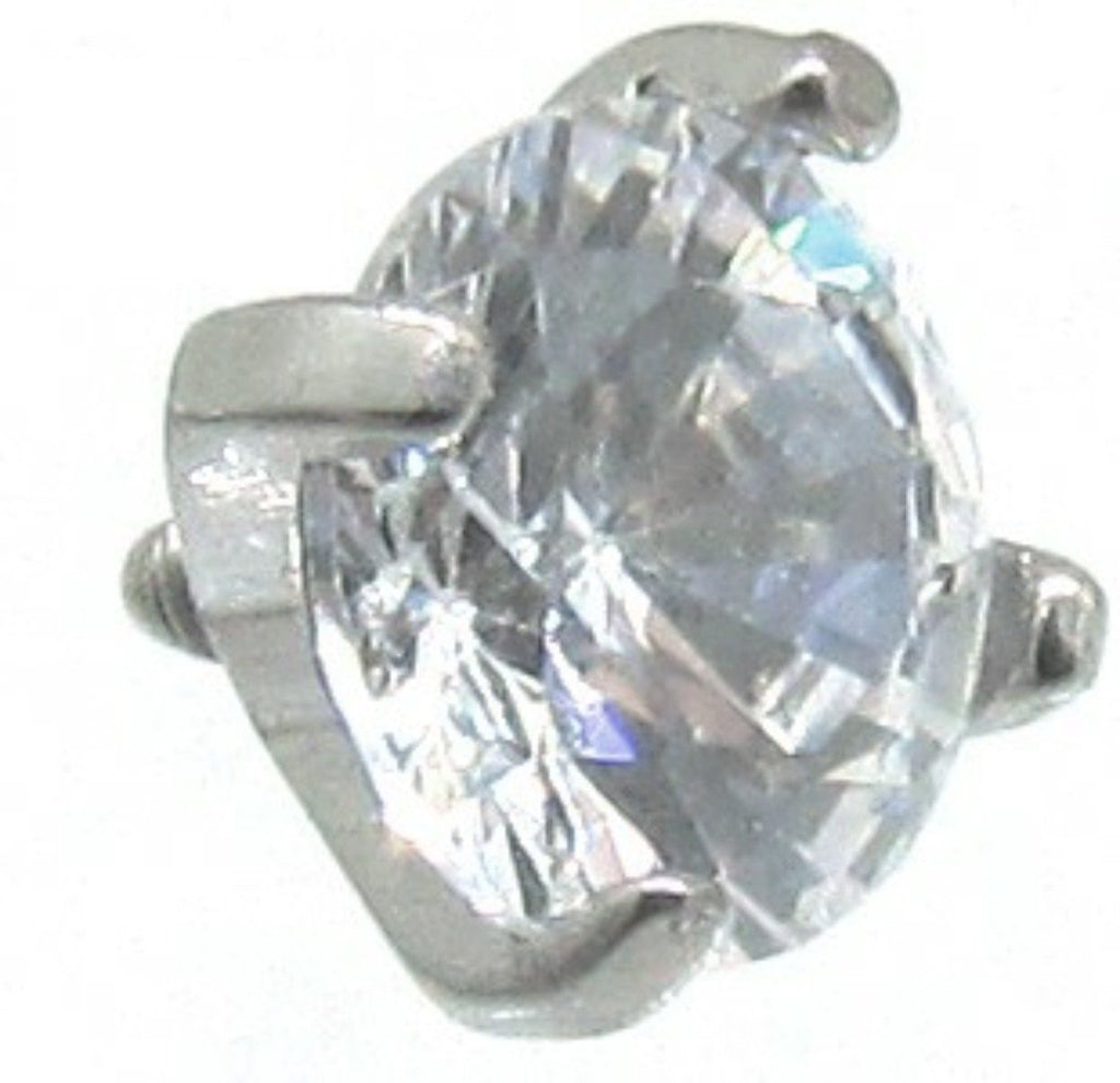 316L Surgical Steel Internally Threaded Prong Set Round Gem Dermal Top Anchor 14g (4mm clear)