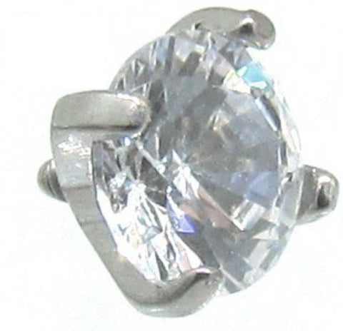 316L Surgical Steel Internally Threaded Prong Set Round Gem Dermal Top Anchor 14g (4mm clear)