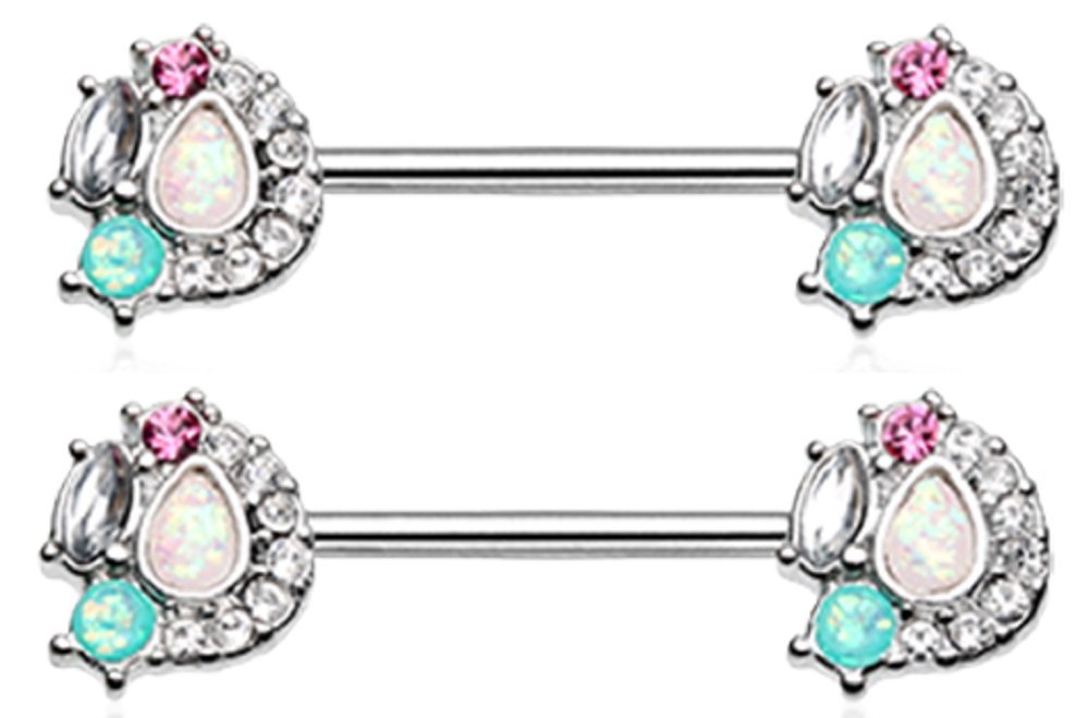 Nipple bar Sparkle Opal Medley Barbell Ring