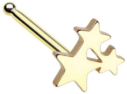 Nose Ring Stud Golden Triple Star Shape 316L Surgical Steel Bone