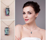 16ct Natural Fire Rainbow Mystic Topaz Necklace Charm 925 Sterling Silver Bale Vintage Fashion Women Jewelry Stainless Rope Chain