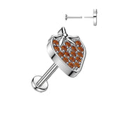 316L Surgical Steel Threadless Flat Back Labret Pave CZ Strawberry