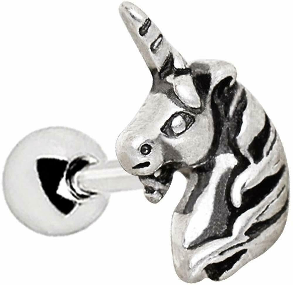Body Accentz 16 Gauge Unicorn Tragus/Cartilage Earring Stud 316L Surgical Steel