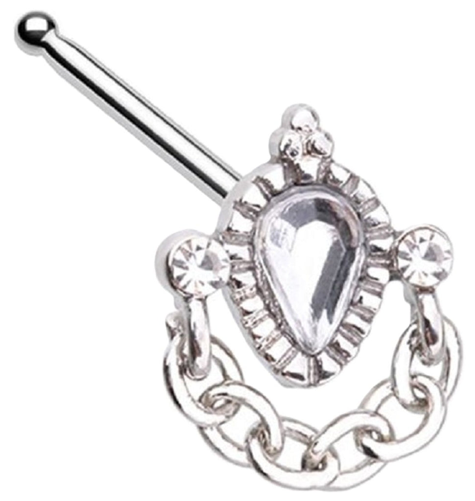 Body Accentz Nose Ring Stud Victorian Ornate Chain Gem 316L Surgical Steel