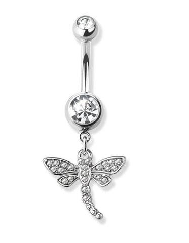 Body Accentz Belly Button Ring cz Dragonfly Paved Navel Ring