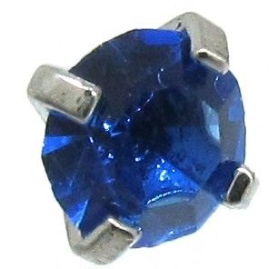 316L Surgical Steel Internally Threaded Prong Set Round Gem Dermal Top Anchor 14g (4mm blue)