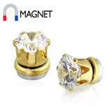 PAIRS OF GOLD PLATED PRONG SET CZ BACK FAKE EARRING 8mm crown