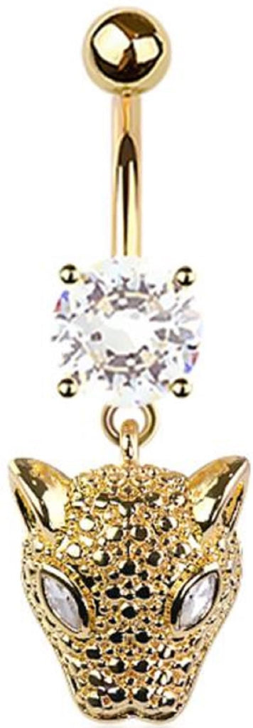 Body Accentz 316L Surgical Steel Jaguar CZ Belly Button Ring - 14G Navel Piercing Jewelry