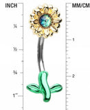 Belly Button Ring Navel Split Sun Flower 316L Sunflower Body Jewelry
