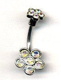 Body Accentz Belly Button Ring Navel Ring w/Double 6-Gem Flower 14 Gauge