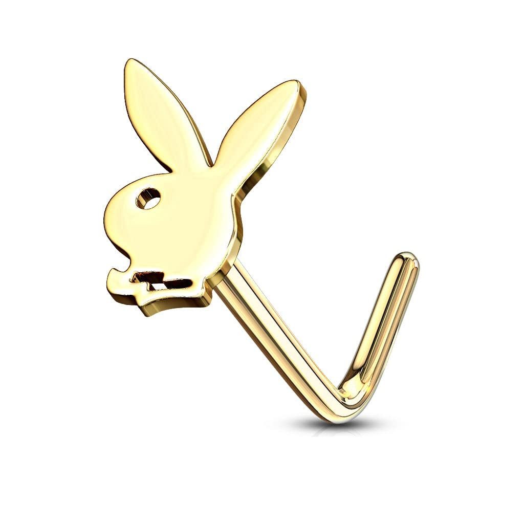 Body Accentz Playboy Bunny Top 316L Surgical Steel Nose L Bend Stud Rings Jewelry