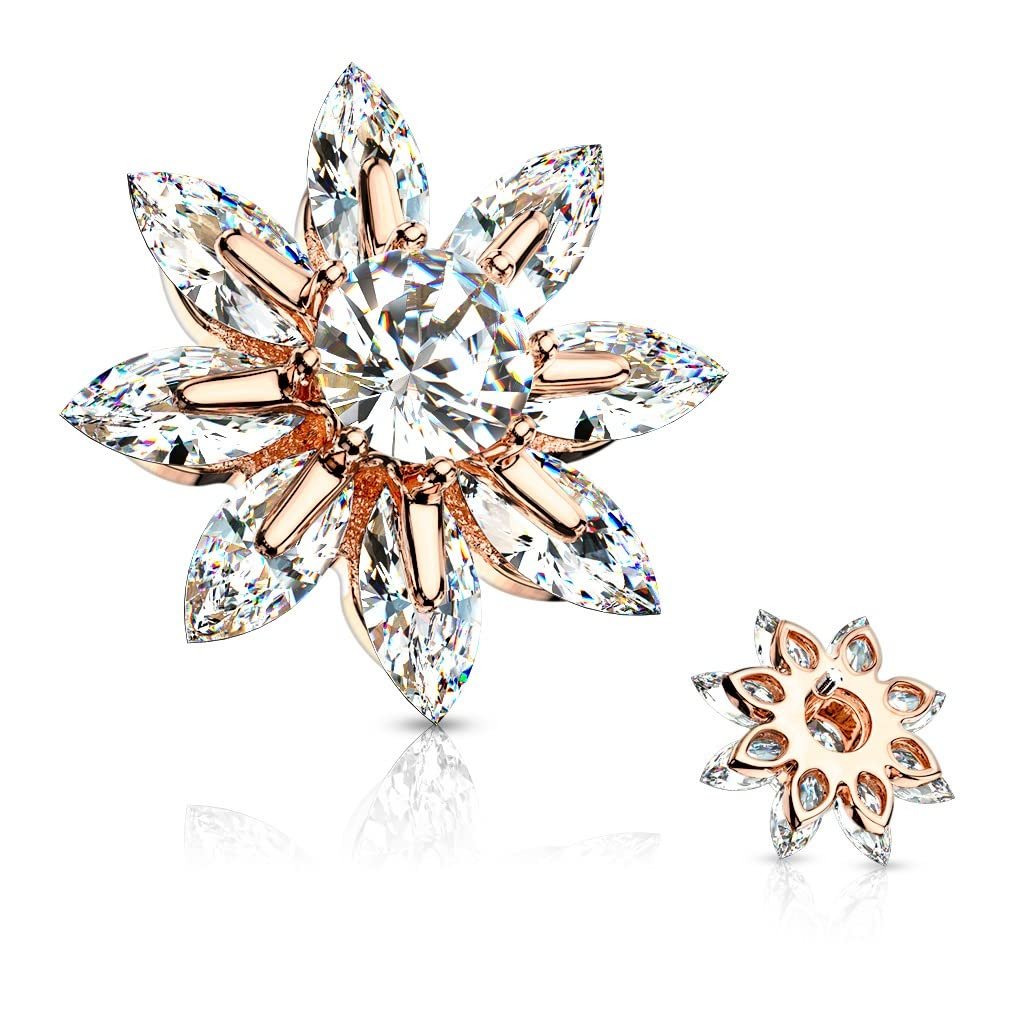 Body Accentz Large Flower Marquise CZ Petals Surgical Steel Dermal Anchor Top