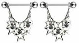 Stars Nipple Bar Body Jewelry Pair tars w/ 3 Round CZs Nipple bar 14g [Jewelry]