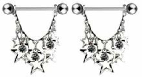 Stars Nipple Bar Body Jewelry Pair tars w/ 3 Round CZs Nipple bar 14g [Jewelry]
