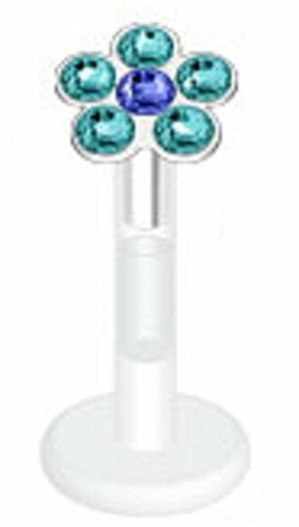 Body Accentz&reg; Flower Multi Press-Fit CZ Gems Bio-Flex Shaft Labret Monroe 16G 5/16" 3mm body jewelry piercing lip chin tragus  Ring