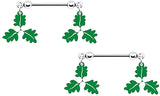 Body Accentz Nipple Shield Rings Barbell Mistletoe Sold as a Pair 14g Leaf and Silver Berry