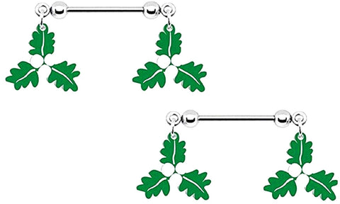 Body Accentz Nipple Shield Rings Barbell Mistletoe Sold as a Pair 14g Leaf and Silver Berry