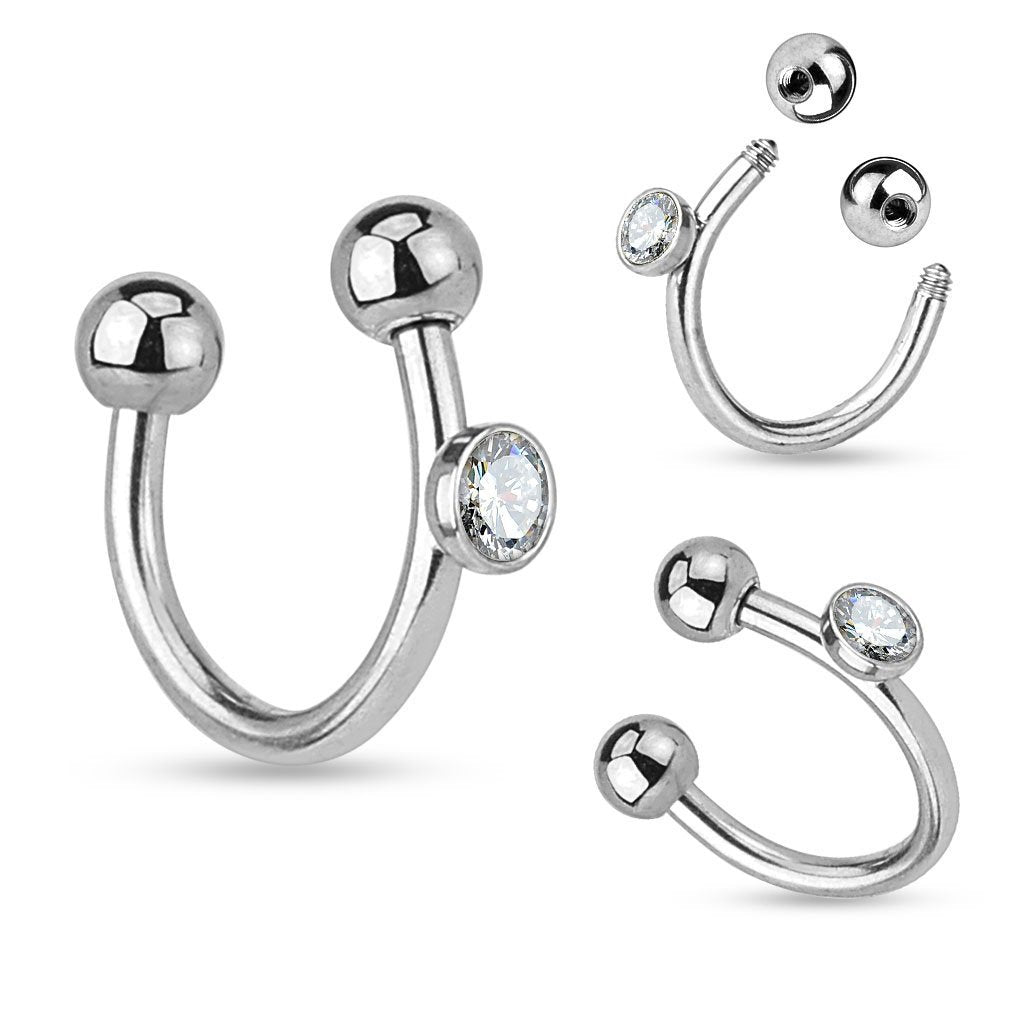 Labret Monroe Crystal on Side 316L Surgical Steel Horseshoe/Lip Rings 16g Tragus