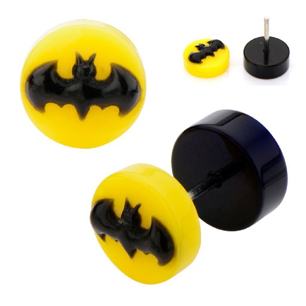 Body Accentz Earrings Ring Fake Cheater Plug Taper Glow 18g Ear Pair Batman Bat