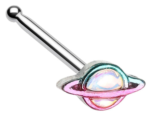 Body Accentz Planet Saturn Nose Bone, Rainbow Steel, 20GA 9/32 inch, Iridescent