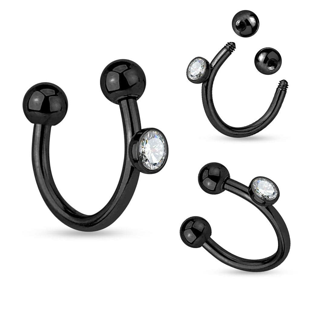Body Accentz Labret Monroe Crystal on Side 316L Surgical Steel Horseshoe/Lip Rings 16g Tragus