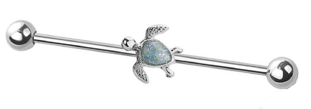 Industrial barbell Sea Turtle 316L Surgical Steel bar 14g