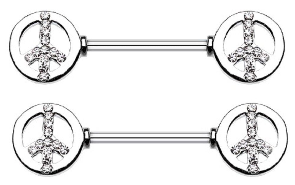 Body Accentz® Nipple Ring CZ Peace Sign barbell body Jewelry Pair