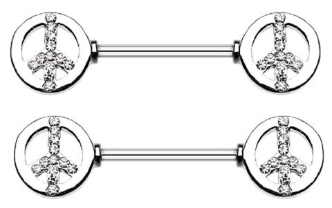 Body Accentz® Nipple Ring CZ Peace Sign barbell body Jewelry Pair