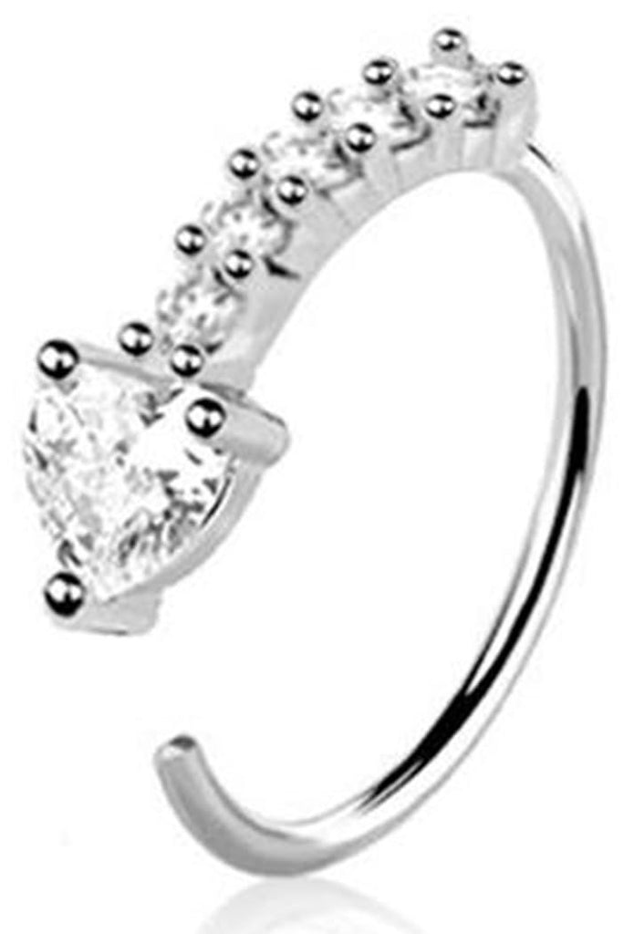 Body Accentz Surgical Steel Nose Hoop Ring with CZ Heart, 20G, 9mm, Clear