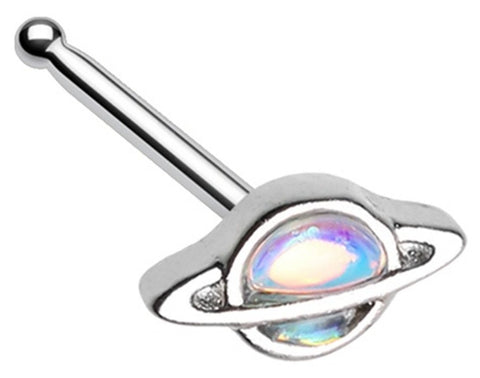 Body Accentz Illuminating Moonstone Saturn Planet Nose Stud Ring