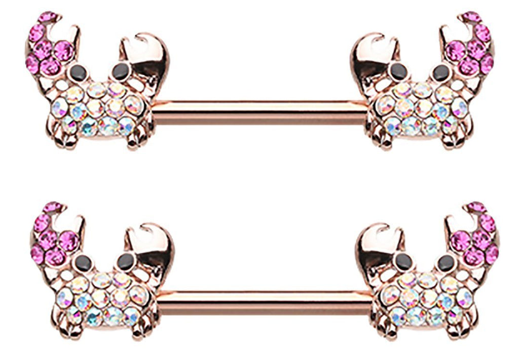 Body Accentz Nipple Ring Golden Posh Sea Crab Nipple Shield Barbell IP Gold 14G Pair