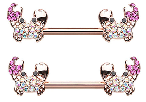 Body Accentz Nipple Ring Golden Posh Sea Crab Nipple Shield Barbell IP Gold 14G Pair