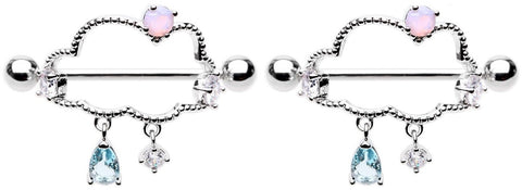 Nipple Rings Only Happy When it Rains Gem Drop Dangle Shield Ring Raindrop Storm