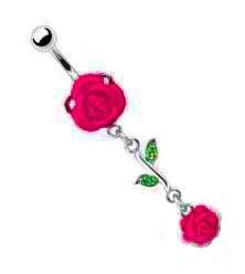 Body Accentz&reg; Belly Button Ring Navel Double Gem Flower Rose Body Jewelry 14 Gauge
