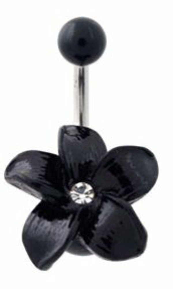 Belly Buton Ring 316L, Acrylic, Flower, Navel Rings - Black