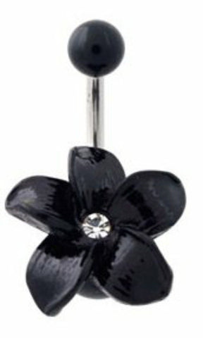 Belly Buton Ring 316L, Acrylic, Flower, Navel Rings - Black