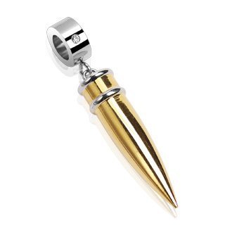 316L Stainless Steel Gold Plated Bullet Pendant with CZ on Ring charm