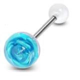 Tongue Rings 316L Surgical Steel Barbell with Metal Rose Embedded in Clear Ball Top 5/8 10mm Body Accentz&reg;