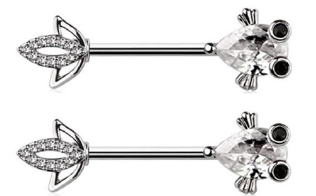 Body Accentz Pair of Pierced KOI Fish Nipple Piercing Rings Steel Barbells - 14G 12mm L