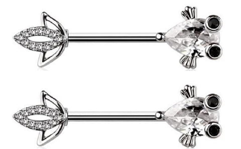 Body Accentz Pair of Pierced KOI Fish Nipple Piercing Rings Steel Barbells - 14G 12mm L