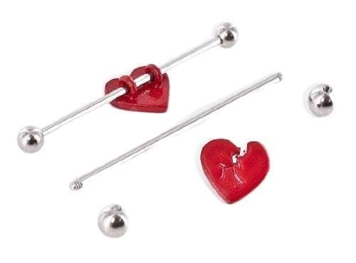 316L Surgical Broken Heart 16g 1 1/2" Industrial bar Ear Barbell Piercing Jew...