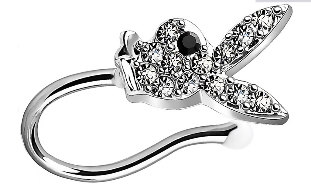 Playboy  Non-Pierce Nose Ring Multi Paved Gems Silvertone